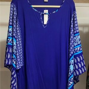 Chico's Vibrant Blue and White Patterned Blouse
